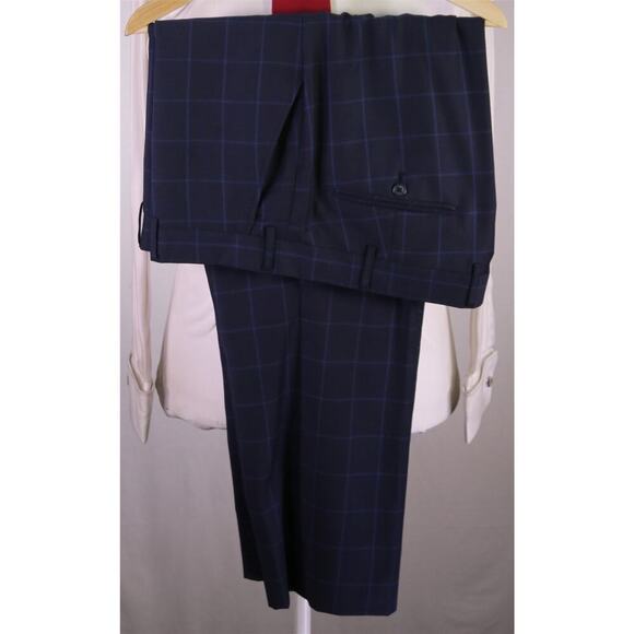 Zeke Executive Navy Blue Windowpane 2-Btn Wool Suit Portly 42S - Picture 10 of 10